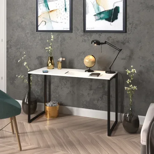 Escrivaninha 90cm Mesa Madeira Branco com Preto Móveis Industrial Escritório - 2