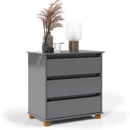 Mesa De Cabeceira Grande 3 Gavetas Cinza E.J Móveis - 2