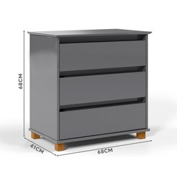 Mesa De Cabeceira Grande 3 Gavetas Cinza E.J Móveis - 4