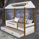 Ver imagem 1 de Cama Casa Sara Branca com Cama Auxiliar com 2 Colchões e Led