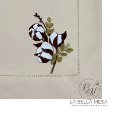 Guardanapo Linho Bege Ponto Ajour Bordado Flor de Algodão - 50 x 50 cm - 2