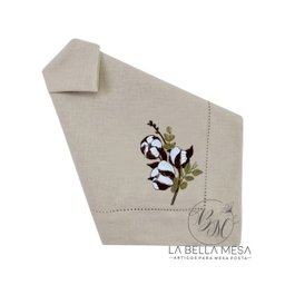 Guardanapo Linho Bege Ponto Ajour Bordado Flor de Algodão - 50 x 50 cm - 3