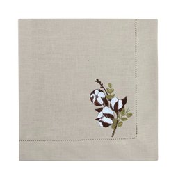 Guardanapo Linho Bege Ponto Ajour Bordado Flor de Algodão - 50 x 50 cm - 1