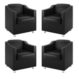 Kit 4 Poltronas Bia Courino Preto Consultorio Recepção Cor:Courino Preta - 1