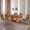 Ver imagem 1 de Mesa de Jantar Carolina com 6 Cadeiras Moderna Mobilia Veludo Capuccino/naturalle Laminado