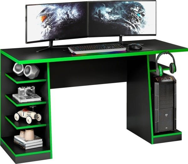 Mesa Computador Gamer Preta/Verde 6 Prateleiras NT2020 Notável 75x136x57 - 2