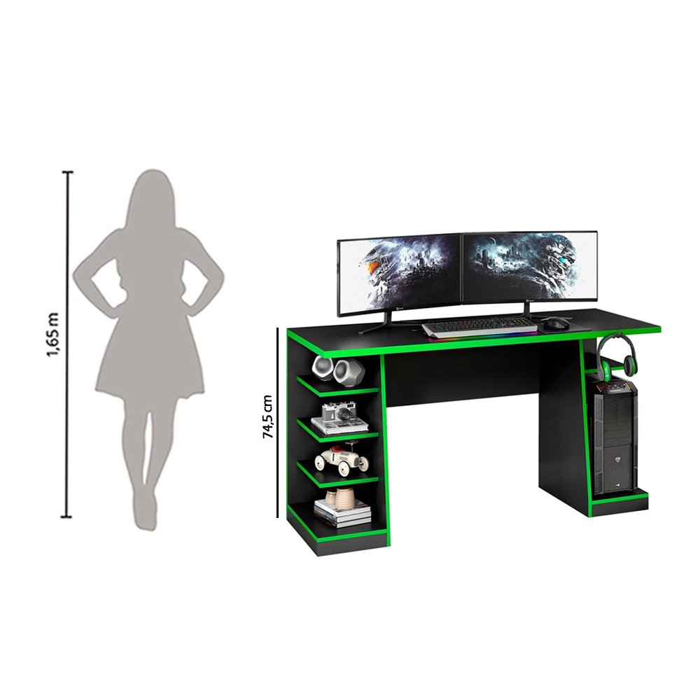 Mesa Computador Gamer Preta/Verde 6 Prateleiras NT2020 Notável 75x136x57 - 5