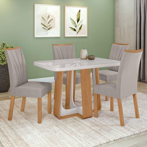 Conjunto Sala de Jantar Mesa Easy Pop 120x80cm Tampo Mdf 40mm com 4 Cadeiras Confort Veludo Liso