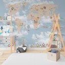 Ver imagem 2 de Papel De Parede Adesivo Infantil Mapa Mundi Bichinhos Balão