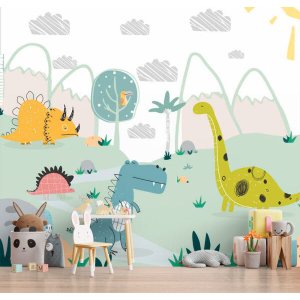 Papel de Parede Adesivo, Infantil Dinossauros Desenhados 1x1