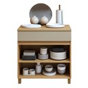 Ver imagem 4 de Balcão 2 Portas 1 Gaveta 80cm 100% MDF Realeza Premium Bege/Carvalho/Greige