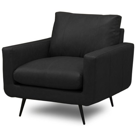 Poltrona Decorativa para Sala Living Industrial 88cm Dijon L06 Couro Preto - Lyam Decor
