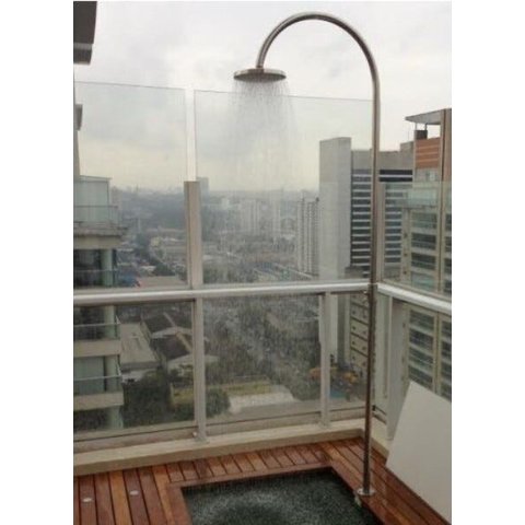 Ducha 30cm de Piso em Inox 304 para Piscina ou Sauna Linha Curva Tubo de 1 1/2'