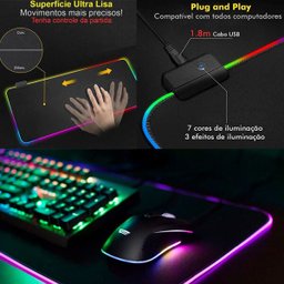 Mouse Pad Gamer LED Rgb 7 Cores C/USB Extra Grande 80x30cm Zsbd001 - 5