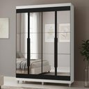 Ver imagem 1 de Guarda-Roupa Solteiro com Pés 4 Portas Batentes com Espelhos Branco/Preto/Preto Netuno Madesa