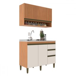 Cozinha Compacta Cecilia 3 Portas 3 Gavetas Ripado Freijó/off White - Jcarvalho - 2