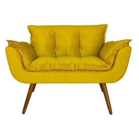Namoradeira Poltrona Sofá decorativa 02 Lugares Opalla Pés Palito Amarelo - SA Móveis