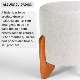 Kit 02 Puff Piave Decorativo Tecido Linho Banqueta Redondo Pés de Madeira Maciça - 6