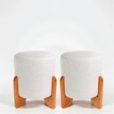 Ver imagem 1 de Kit 02 Puff Piave Decorativo Tecido Linho Banqueta Redondo Pés de Madeira Maciça