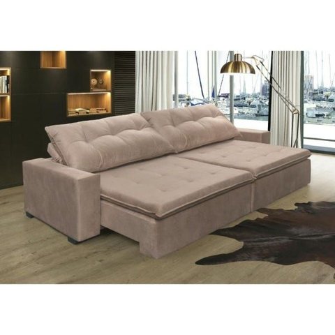 Sofá Retrátil e Reclinável Oklahoma 2,02m com Molas e Pillow no Assento Tecido Suede Castor