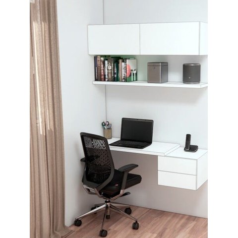 Kit Home Office 100% MDF - Bancada de estudos + Armário basculante + Prateleira Flutuante