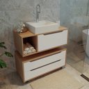 Ver imagem 1 de Kit Banheiro Gabinete Suspenso, Cuba e Gaveteiro Amêndoa Branco Tecno Mobili