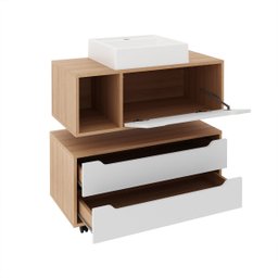 Kit Banheiro Gabinete Suspenso, Cuba e Gaveteiro Amêndoa Branco Tecno Mobili - 3