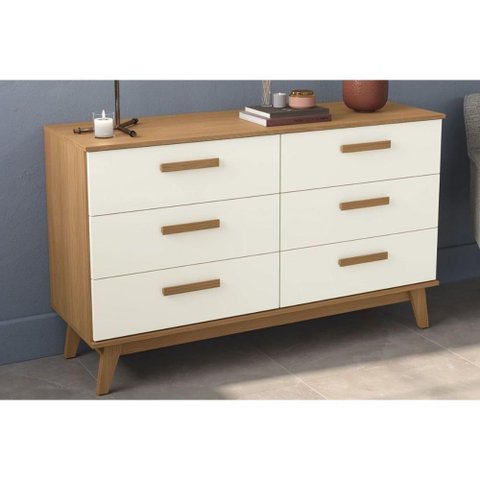 Cômoda CMD002 6 Gavetas MDF-MDP Canela e Off White Kappesberg