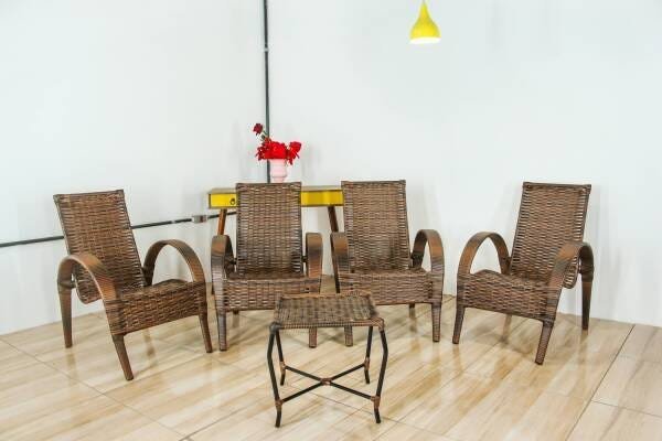 4 Cadeiras de área com mesa de Centro Napoli para Edícula, Jardim, Ferro e Fibra Trama Fechada 29 - 4