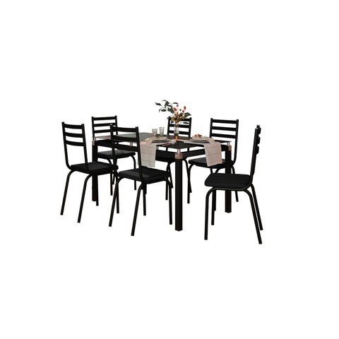 Conjunto Mesa de Jantar Tubular com 6 Cadeiras Malva Tampo Vidro Retangular 140cm 118 Sf Preto - Mov