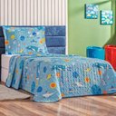 Ver imagem 3 de Enxoval Kit Colcha + Jogo de Cama Lençol Bouti Solteiro Infantil Kids 4 Peças - Astronauta.