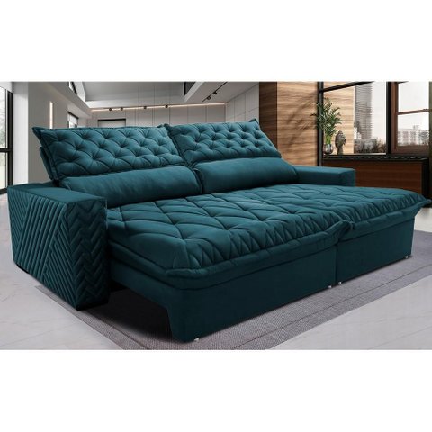 Sofá Retrátil e Reclinável 2,55m Molas Ensacadas Cama Inbox Spazus com Bordado 3d Velusoft Petró