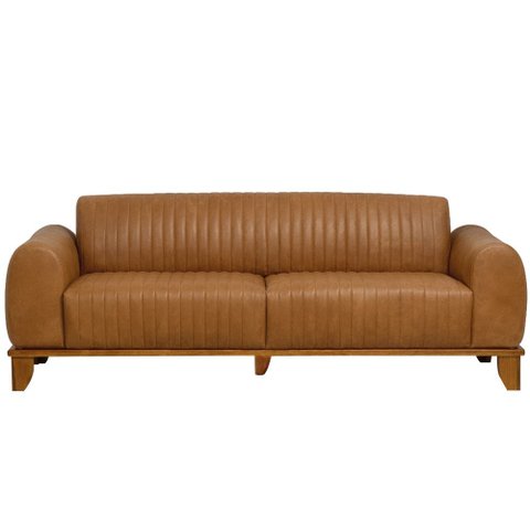 Sofá Molino 3 Lugares 210cm Pés Madeira Castanho Corano Caramelo - Nexta Casa