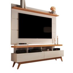 Rack com Painel Vivare Wood 160cm Off White com Nature - Germai Móveis - 1