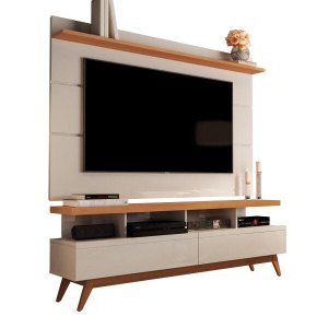Rack com Painel Vivare Wood 160cm Off White com Nature - Germai Móveis