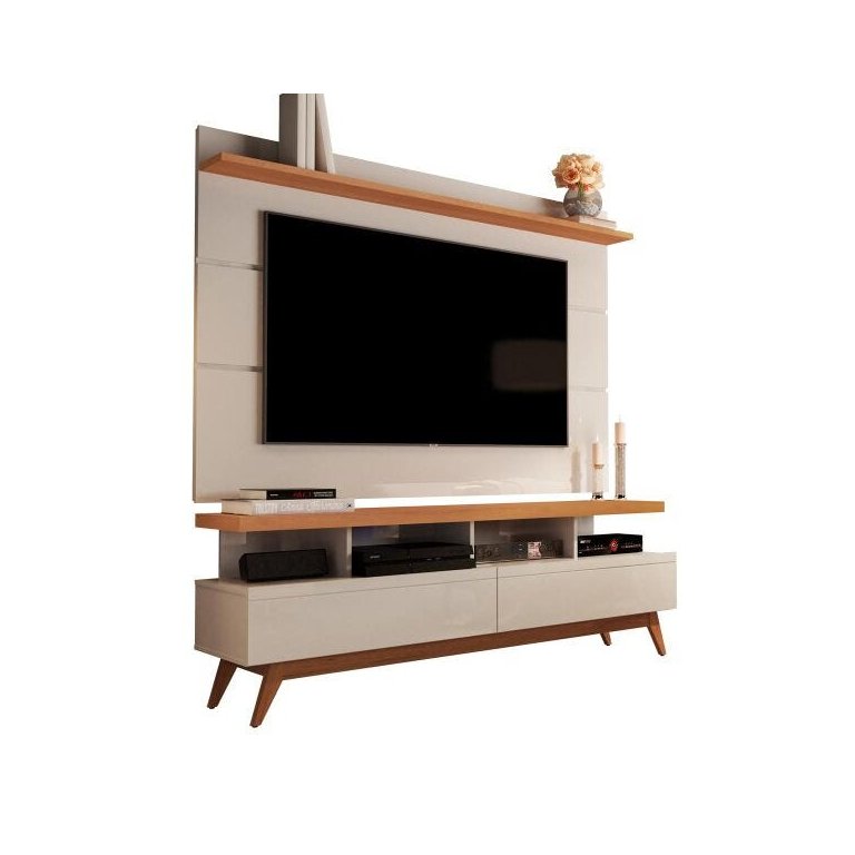 Rack com Painel Vivare Wood 160cm Off White com Nature - Germai Móveis