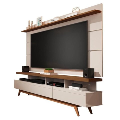 Rack com Painel Vivare Wood 180cm Off White com Freijó - Giga Móveis