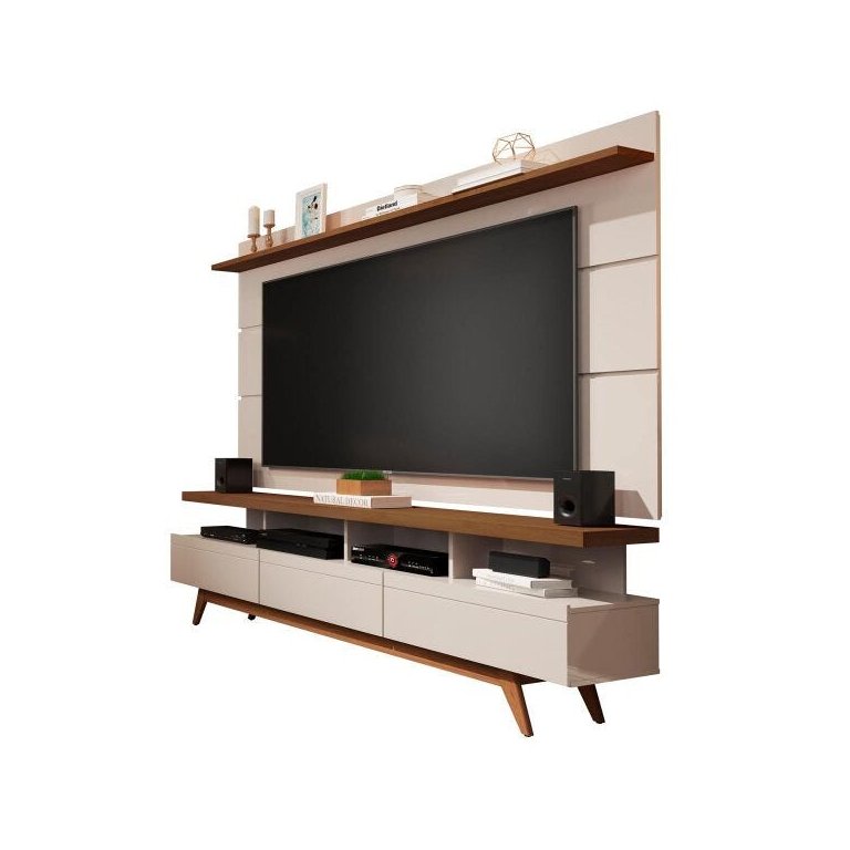 Rack com Painel Vivare Wood 180cm Off White com Freijó - Germai Móveis