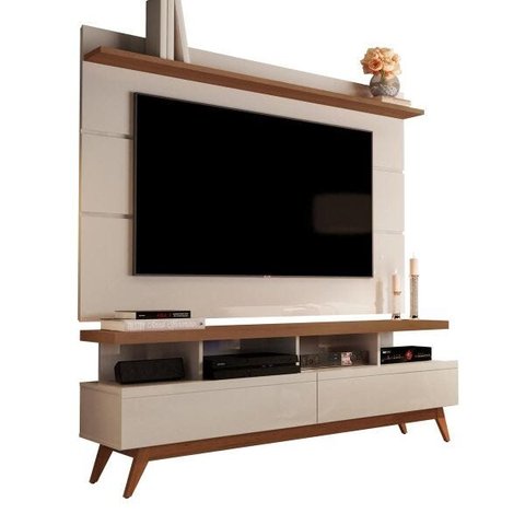 Rack com Painel Vivare Wood 160cm Off White com Freijó - Germai Móveis