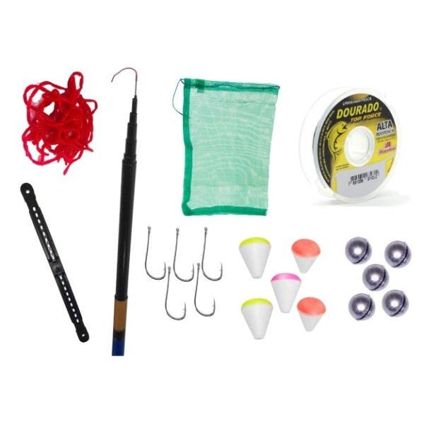 Kit Pesca Completo Vara Telescopica, Anzol, Saco de Peixe, Boia, Chumbada, Enrolador de Linha, Linha - 1