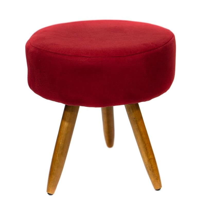 Puff Banqueta Retro Pés Castanho Palito Várias Estampas:Vermelho