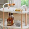 Carrinho Organizador Multiuso 3 Prateleiras Mesa Auxiliar Rack Portatil Rodizios Madeira Decoracao V - 3