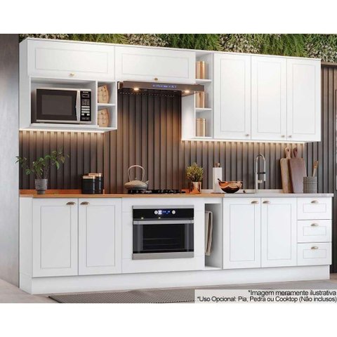 Cozinha Modulada Americana Completa 12 Peças 5aéreos+4balcões+3complementos Cz314 Branco2 Aéreos