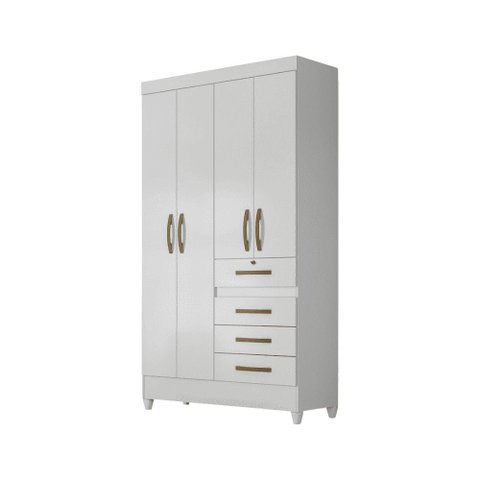 Guarda Roupa Casal Moval Sobral 4 Portas 4 Gavetas 3 Prateleiras MDP com Pés PVC