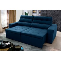 Sofá Retrátil/Reclinável Arizona 2,30m Suede Velut Azul Marinho Marinho - King House - 1