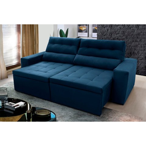 Sofá Retrátil/Reclinável Arizona 2,30m Suede Velut Azul Marinho Marinho - King House