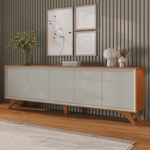 Conjunto Sala de Jantar Premium Buffet Off White/Naturalle Cristaleira Naturalle Mavaular