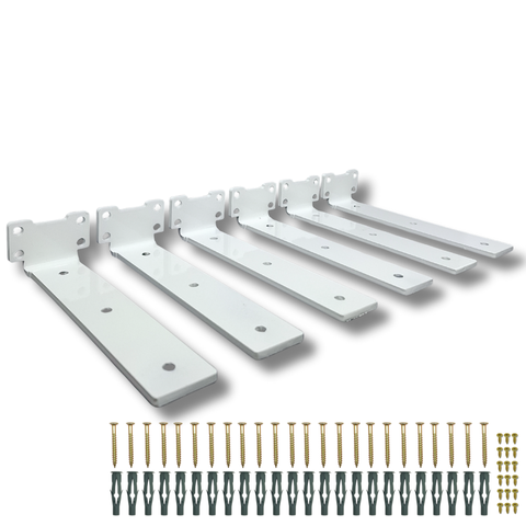 Kit 6 Suportes de Parede 20cm Mão Francesa Cantoneira para Prateleira Suspensa Aço Robusto Branco