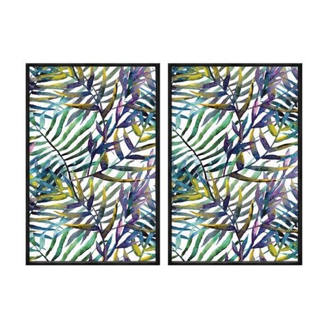 Kit 02 Quadros Decorativos - Folhas Exoticas em Aquarela Flnt009 - Vidro com Impressão Uv - 60x80cm