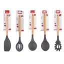 Ver imagem 1 de Kit 5 Utensílios De Silicone Cabo Madeira Colher Raspador Concha Espátula Massas WK